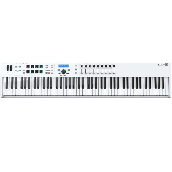 KeyLab Essential 88 is a lightweight, space-saving 88-note controller keyboard with Arturia’s Analog Lab virtual instrument included. Express your musical ideas, take command of your studio, and perform like you’ve always dreamed. Feel the Power 8 pads, 9 rotaries, 9 faders, and an expressive keyboard with velocity and aftertouch.