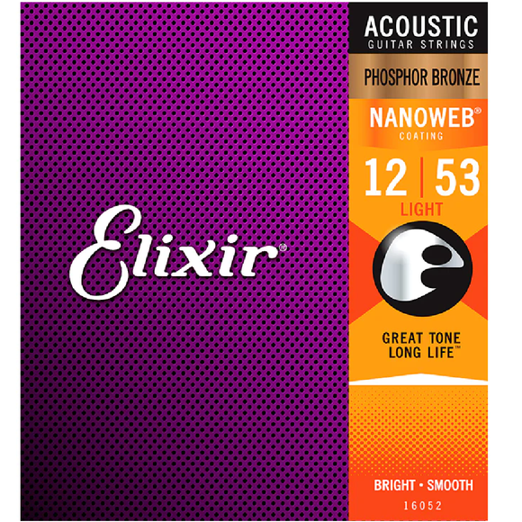 Elixir Nanoweb Light 12-53 Phosphor Bronze Acoustic Guitar Strings 16052