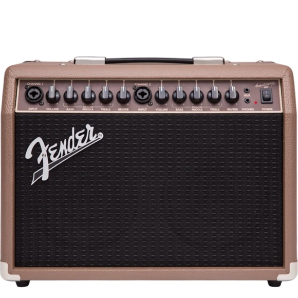 The Fender Acoustasonic 40 amplifier offers portable amplification for acoustic-electric guitar and microphone. It’s a simple, flexible “grab and go” solution for a variety of musical performance and basic public address applications, and it can also be used as an onstage monitor when combined with a PA system.