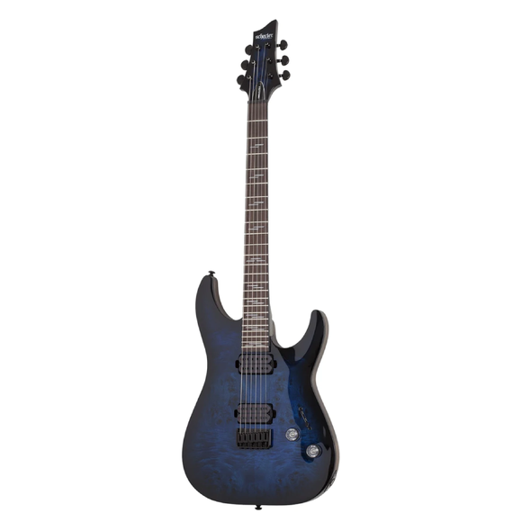 The Schecter Omen Elite electric guitar offers remarkable aesthetics, superb playability, and powerful sound at an extraordinary value. A remarkable combination of warmth, clarity, and sustain is achieved with a stylish burl top and lightweight mahogany body.