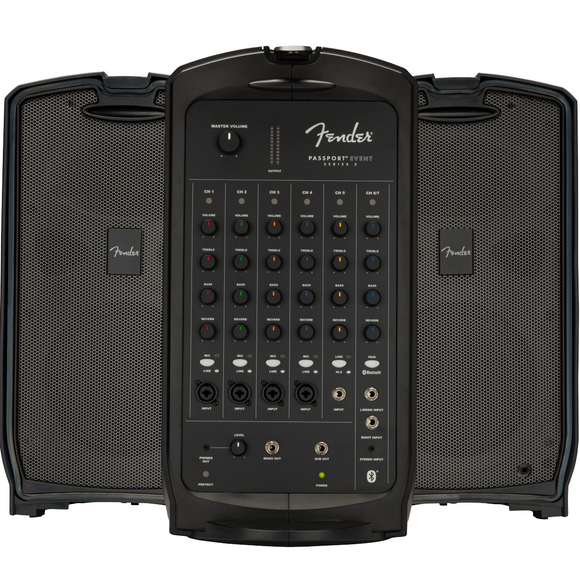 With versatile controls, great connectivity and go-anywhere convenience, the Fender Passport® Event Series 2 portable audio system is perfect for amplifying voices, instruments and background music anywhere, anytime. Its full-range speakers, versatile features, friendly front-panel controls and 375 watts of power provide strong, clear and reliable Fender sound ideal for education, sporting and worship events; meetings, seminars and presentations; and gigs at parties, small clubs and coffeehouses.