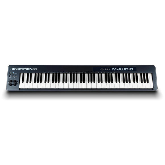 The M-Audio Keystation 88 II Midi Controller is a simple, powerful MIDI controller designed for sequencing music and playing virtual instruments on your Mac or PC. It features 88 full-size velocity-sensitive semi-weighted keys and a series of controls that expand the range of playable notes, expressive capabilities, and enhance your recording workflow.