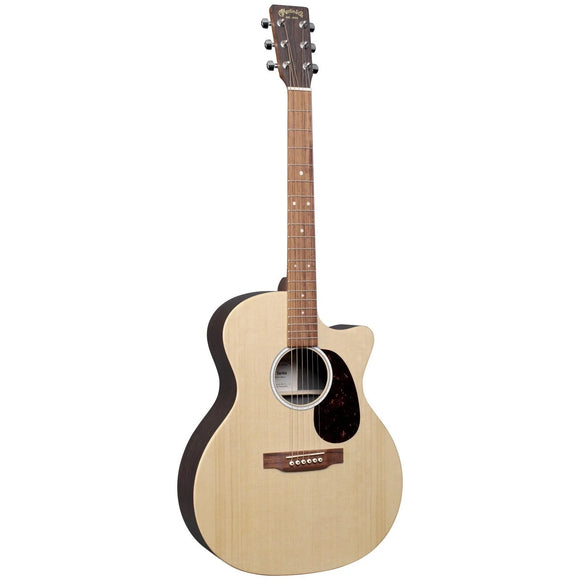 This Grand Performance sized model features a cutaway body with high-pressure laminate (HPL) back and sides. New mother-of-pearl pattern inlay on the rosette and fingerboard lend a richness to the GPC-X2E, making it as impressive to look at as it is to play. 