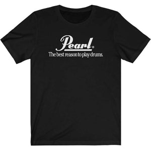 Pearl t-shirt black, white logo on front, Large.