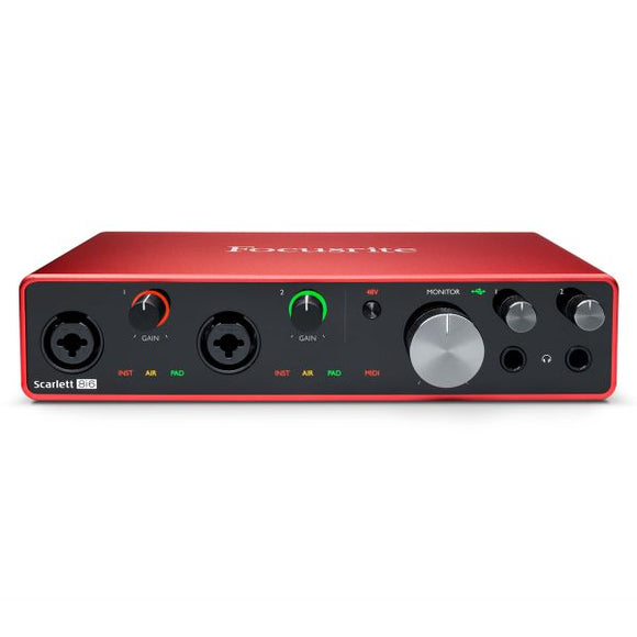 Sitting on the desks of more producers than any other, the Focusrite Scarlett range of audio interfaces means studio quality sound for more music making machines than any other. 8i6, with its dual mic-pres, fixed-line I/O and MIDI, gives you just the right connectivity to easily bring your hardware music making setup into the computer world.