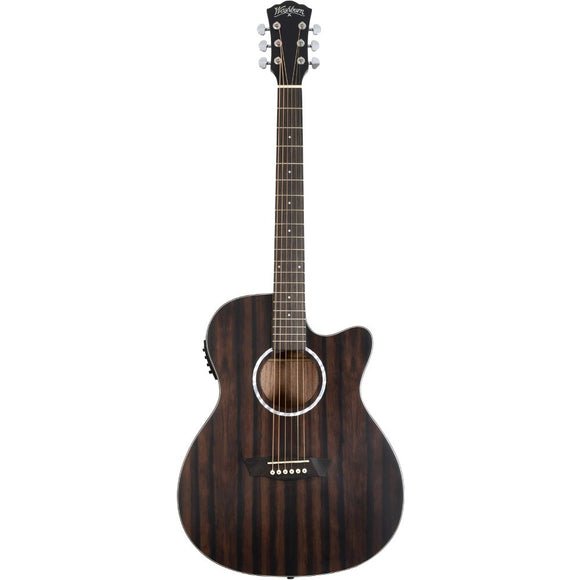 The Washburn Deep Forest Ebony ACE has a warmth that you will not find on a typical spruce top guitar. When the wood blends of the Ebony ACE are coupled with the size, shaping, and bracing of this auditorium cutaway, you enjoy added articulation and an easy-to-achieve great guitar tone that some have described like having a natural compression.