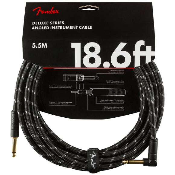 Fender Deluxe Series 18.6' Right Angle Instrument Cable - Black Tweed