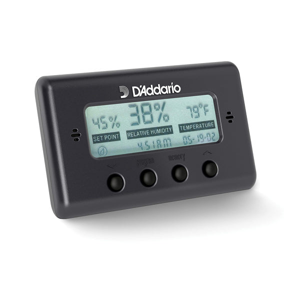 The D'Addario Humidity & Temperature Sensor is a precision-designed hygrometer that digitally indicates accurate relative humidity levels ranging from low (under 20%) to 99%.