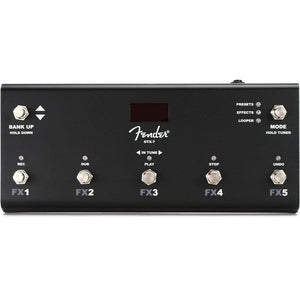 The Fender GTX-7 Footswitch was developed for use with Mustang GTX amplifiers, allowing users to select various presets and effects from the floor. Looper buttons access the amp’s “Record,” “Play,” “Overdub,” “Stop” and “Undo” functions, Tap Tempo is accessible for time-based effects, and the chromatic tuner is also selectable on demand. Removable cable with 1/4" plugs included.