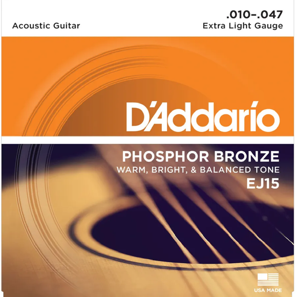 D'addario EJ15 Extra Light 10-47 Phosphor Bronze Acoustic Strings