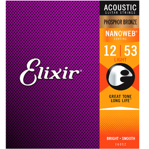 Elixir Nanoweb Light 12-53 Phosphor Bronze Acoustic Guitar Strings 16052