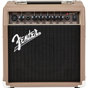 The Fender Acoustasonic 15 amplifier offers portable amplification for acoustic-electric guitar and microphone. It’s simple and flexible enough for a variety of musical performance or basic public address.