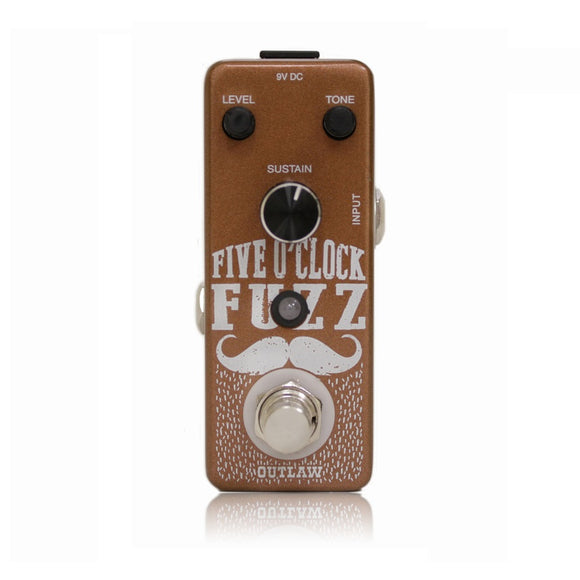 FIVE O'CLOCK FUZZ  Loads of rich, cascading sustain with crisp attack and subtle compression.  Go from waxy smooth, violin-like sustain to grittier tones with razor-sharp bite.  Sculpt your fuzz tone into everything from the thick leads of 1970's classic rock to heavier alternative sounds of the 80's and 90's.