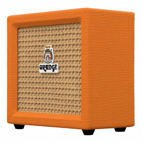 Orange Amplifier with white mesh front with the word orange and a coat of arms