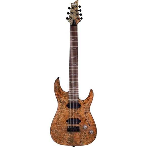 The Schecter Omen Elite-7 7-string electric guitar takes stunning looks, high performance playability and tone, and packages it into an incredibly affordable price. It features a poplar figured burl top combined with a lightweight mahogany body to provide a rich and complex combination of warmth, resonance and sustain.