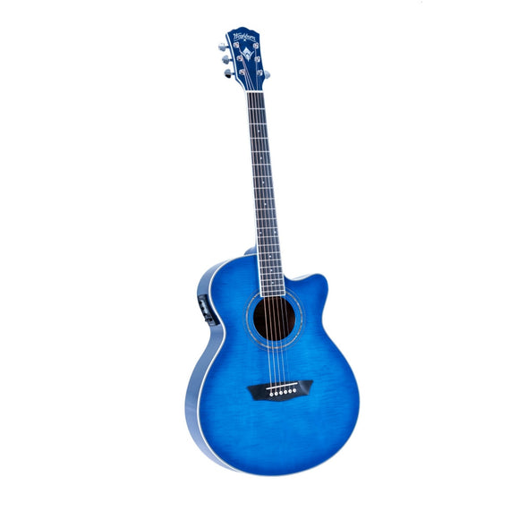 Washburn Festival Acoustic/Electric Guitar - Flame Transparent Blue