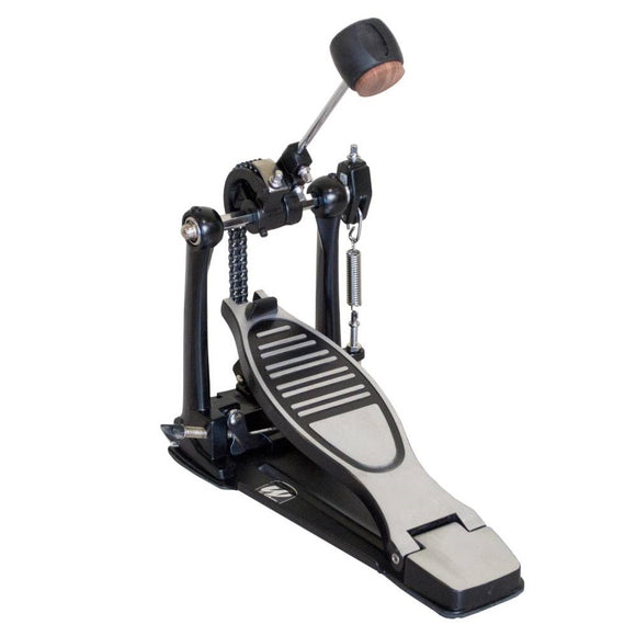 The Westbury 1000 series Single Bass Drum Pedal features a single spring, double chain adjustable cam system with a dual surface beater and side.