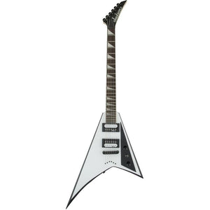 The Jackson JS32T Rhoads V - White has a poplar body and a bolt-on maple speed neck with graphite reinforcement and scarf joint for rock-solid stability.