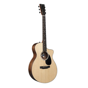 The affordably priced Martin SC-10E w/Bag includes a satin finished sitka spruce top and stunning koa fine veneer back and sides. The design motif features a black and white aperture rosette inlay that is complimented by an ebony headplate, fingerboard, and bridge and black tuners and knobs.