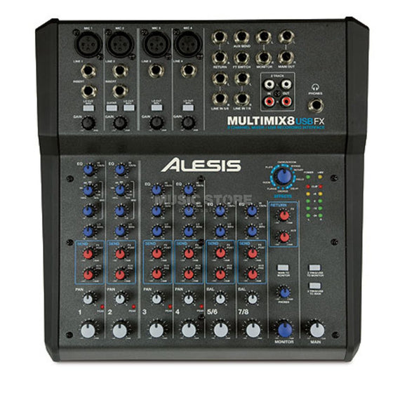The Alesis MultiMix 8 USB FX compact tabletop mixer gives you low-noise analog electronics and high-quality digital effects, all in one affordable package. Thanks to its USB port, the MultiMix 8 USB FX delivers better-than-CD-quality direct computer-based recording.