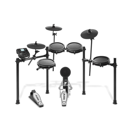 The Alesis Nitro Mesh is a complete 8-piece electronic drum kit centered around next-generation Alesis Mesh head drum technology.  Mesh heads are the overwhelming preference of drummers when they play electronic kits because of their natural feel and ultra-quiet response.