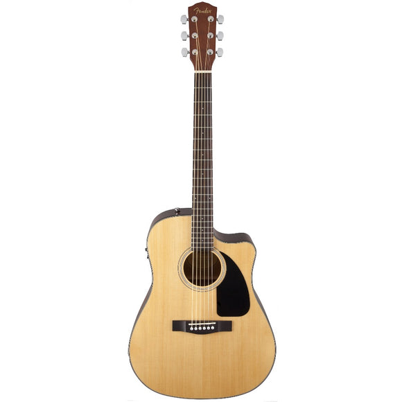 Combining powerful onboard electronics—including a built-in tuner—with great tone and easy playability, the Fender CD-60SCE is ideal for beginning to intermediate level players who are ready to plug in. Featuring a Venetian-cutaway body for easy upper-fret access, a solid spruce top for increased volume and crisp sound, easy-to-play neck and mahogany back and sides, the CD-60SCE is perfect for the couch, the campfire or the coffeehouse—anywhere you want classic Fender playability and sound.