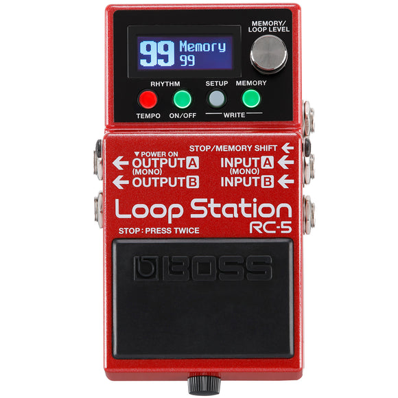 Step up to the Boss RC-5 and prime your pedalboard with maximum looping range. Capture sound with premium 32-bit quality, navigate parameters and monitor loop status with the backlit LCD, and tap into expanded operation via the control jack and TRS MIDI I/O. And with over 50 rhythms, 13 hours of stereo recording, 99 phrase memories, and more, the compact RC-5 puts a deep well of musical power at your feet.