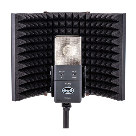 The Acousti-Shield AS10 is a miniature desktop or stand-mounted acoustical shield constructed from high quality 12-gauge perforated metal with 38mm high density acoustic foam. The AS10 was developed as an effective accessory for the audio recording professional.