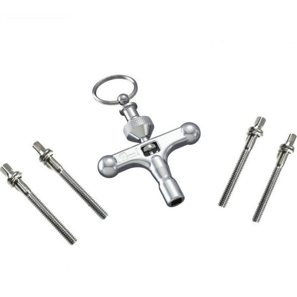 Pearl SPT4SPK Spin-Tight Tension Rod Pack includes 4 Spin-Tight Tension Rods, and 1 Drum Key.