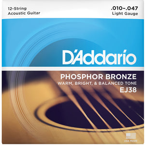 D'Addario EJ38 Light 10-47 Phosphor Bronze 12-String Acoustic Strings