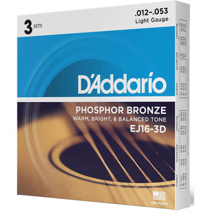 D'addario EJ16 Phosphor Bronze Guitar Strings - 3 Pack