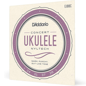 D'Addario EJ88C sets are designed for use with all concert ukuleles. Each string within this set is made from D'addario's exclusive Nyltech material and optimized for standard GCEA tuning. 