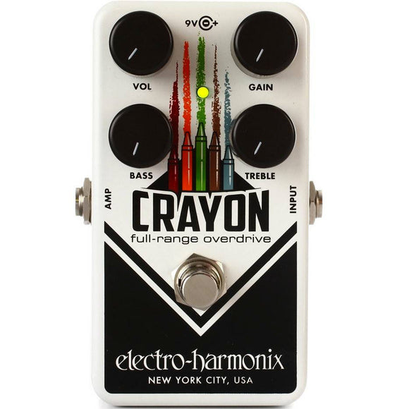 The EHX Crayon Full-Range Overdrive is a versatile overdrive with independent Bass and Treble controls and an open frequency range that provides players with a musical alternative to customary mid-focused overdrive pedals. I