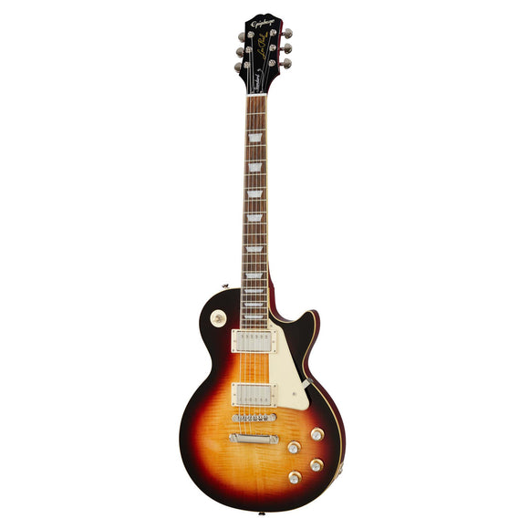 Hearkening back to 1960s-era Les Pauls, the Epiphone Les Paul Standard ’60s brims with vintage character and legendary rock ‘n’ roll vibe. Its resonant mahogany body is harmonically rich, and the gorgeous AA flame maple top is full of clarity, punch, and snap. 