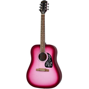 The Epiphone Starling Hot Pink Square Shoulder 6-String Dreadnought Acoustic Guitar is perfect for beginning players to learn guitar on, and it is available at a price point that makes it possible for everyone to afford a quality Epiphone instrument.