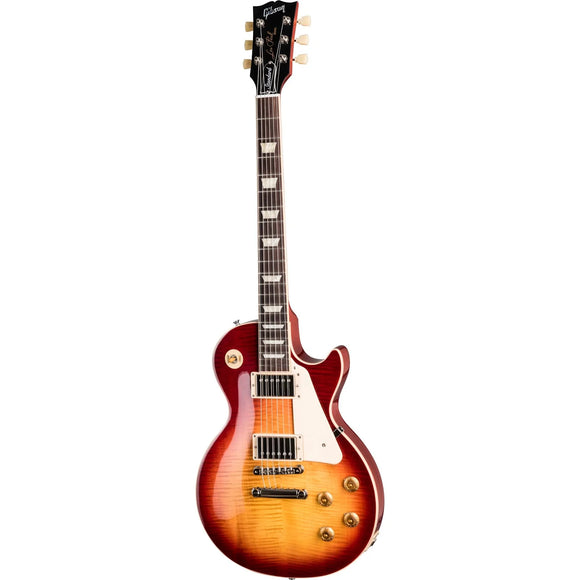 The new Gibson Les Paul Standard returns to the classic design that made it relevant, played and loved -- shaping sound across generations and genres of music. It pays tribute to Gibson's Golden Era of innovation and brings authenticity back to life. The Les Paul Standard 50's has a solid mahogany body with a maple top, a rounded 50's-style mahogany neck with a rosewood fingerboard and trapezoid inlays.