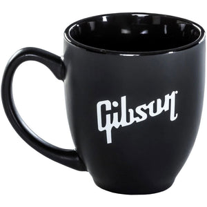 This classic black mug holds 14-ounces of your favourite "cuppa".  Details  • Ceramic body with a classic, contoured style, featuring the Gibson logo in white • Matte outer coat and high-gloss inner finish. • Comfy handle fits 4 fingers • Microwave & dishwasher safe, hand-wash recommended