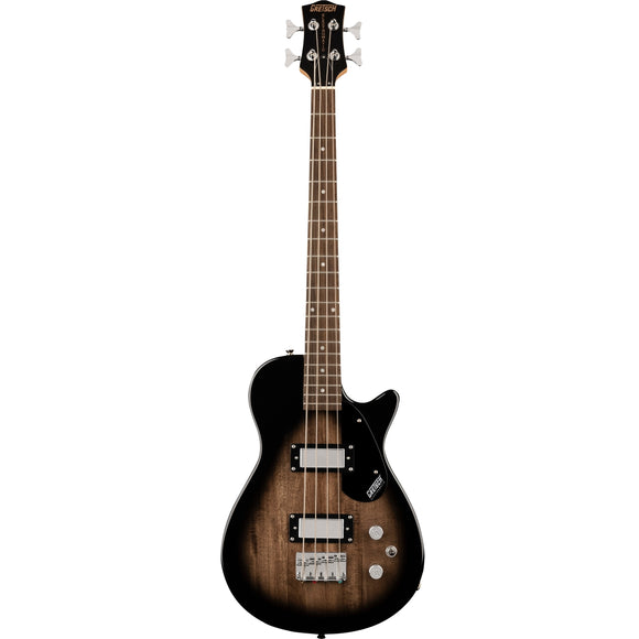 Sporting classic Gretsch appointments, the G2220 Electromatic® Junior Jet™ Bass II Short-Scale is easily capable of filling a room with massive subsonic tones.  Its key features include a 30.3”-shorter scale length for comfortable playability, basswood body, bolt-on maple neck, 12”-radius laurel fingerboard with 20 medium jumbo frets and dot inlays.
