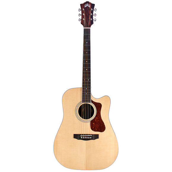 Add a little something extra to your acoustic with the new Guild D-260CE Deluxe Natural! This dreadnought guitar features a solid spruce top with a stunning arched striped ebony back and striped ebony sides.