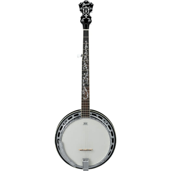 The Ibanez B300 Banjo sports a basswood block rim, a rolled tone ring, and a toneful rosewood resonator. The smooth-playing neck, with its special acrylic fingerboard inlay, also benefits from Ibanez's considerable experience in designing shredtastic guitars. 