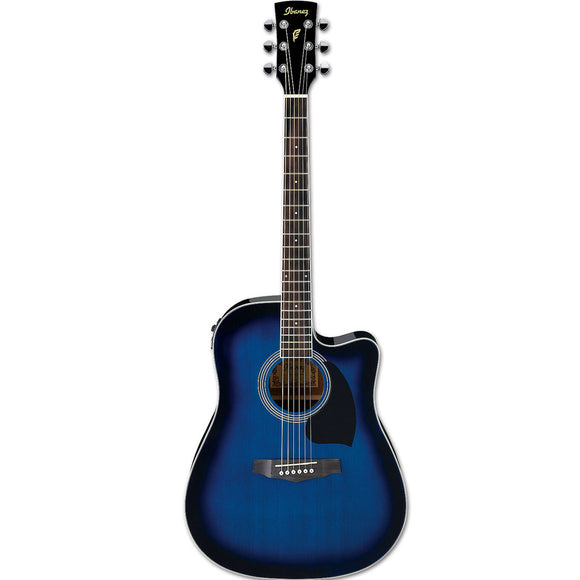 The Ibanez PF15ECE TBS Blue Acoustic Electric is a perfect beginner guitar sporting an AEQ-2T preamp with onboard tuning, and comfortable 3pc Nyatoh/Maple Neck.