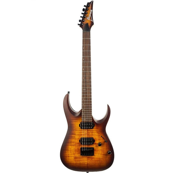 The Ibanez RGA42FM is a hardtail, 6-string electric guitar that features a sultry Flamed Maple top with a white binding; a fast, thin Wizard III Maple neck; and a Jatoba fretboard with jumbo frets for maximum left-hand performance. Combined, the neck and fretboard provide a smooth, inviting playing surface and contribute to the RGA42's warm, well-defined tonality.