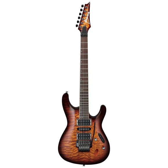 The Ibanez S670QM solidbody electric guitar combines aggressive, wide-ranging tone with undeniably sweet looks, for a shred-ready guitar you'll be proud to take on stage. Its voice is rich and resonant thanks to the mahogany body, with a gorgeous quilted maple top that enhances snap and definition. 