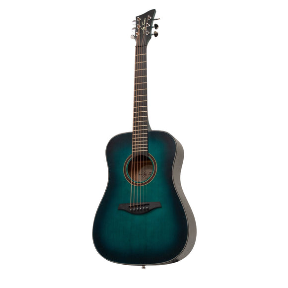 The Jay Turser JTA 53 SBL is a 3/4 Size Dreadnought Acoustic Guitar in Matte Satin Blue.