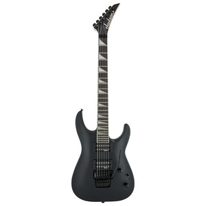 The Jackson JS32DKA Arch Top - Satin Black has a poplar body with arched top, bolt-on maple speed neck with graphite reinforcement and a 12”-16” compound-radius amaranth fingerboard with 24 jumbo frets and pearloid sharkfin inlays.