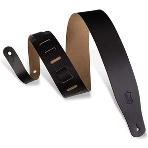 2 1/2″ Leather Guitar Strap. Adjustable From 38″ To 51″. Black Color  Features  2 1/2” Black, Genuine Leather guitar strap Adjustable from 38” to 51” in length Premium, quality Leather sourced from the finest, accredited tanneries Ladder style feed-thru adjustment Hand-crafted in Nova Scotia, Canada
