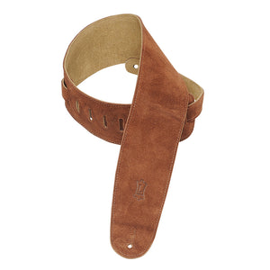 The Levy's 3 1/2" Wide Rust Suede Bass Guitar Strap With Suede Backing is Adjustable To 52".
