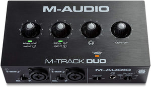 The M-Audio M-Track Duo Audio Interface is a 48-KHz, 2-Channel USB Audio Interface with 2 Combo Inputs with Crystal Preamps, and Phantom Power.