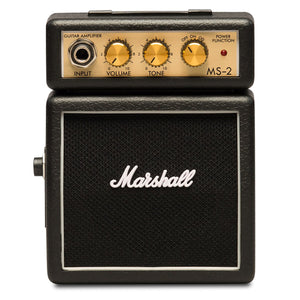 The Marshall MS-2 Micro Amplifier is the ultimate in portable battery/mains adaptor operated micro amps, packing a full 1 Watt of Marshall tone into a tiny case. This mighty micro Marshall half-stack has switchable Clean and Overdrive modes