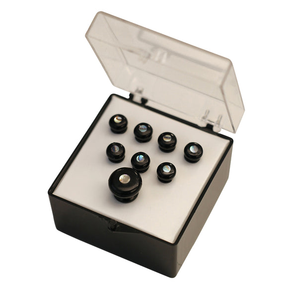 These black and pearl bridge and endpins are sure to hold your guitar string in place while not affecting your tone. Set of 6 bridge pins and 1 end pin.